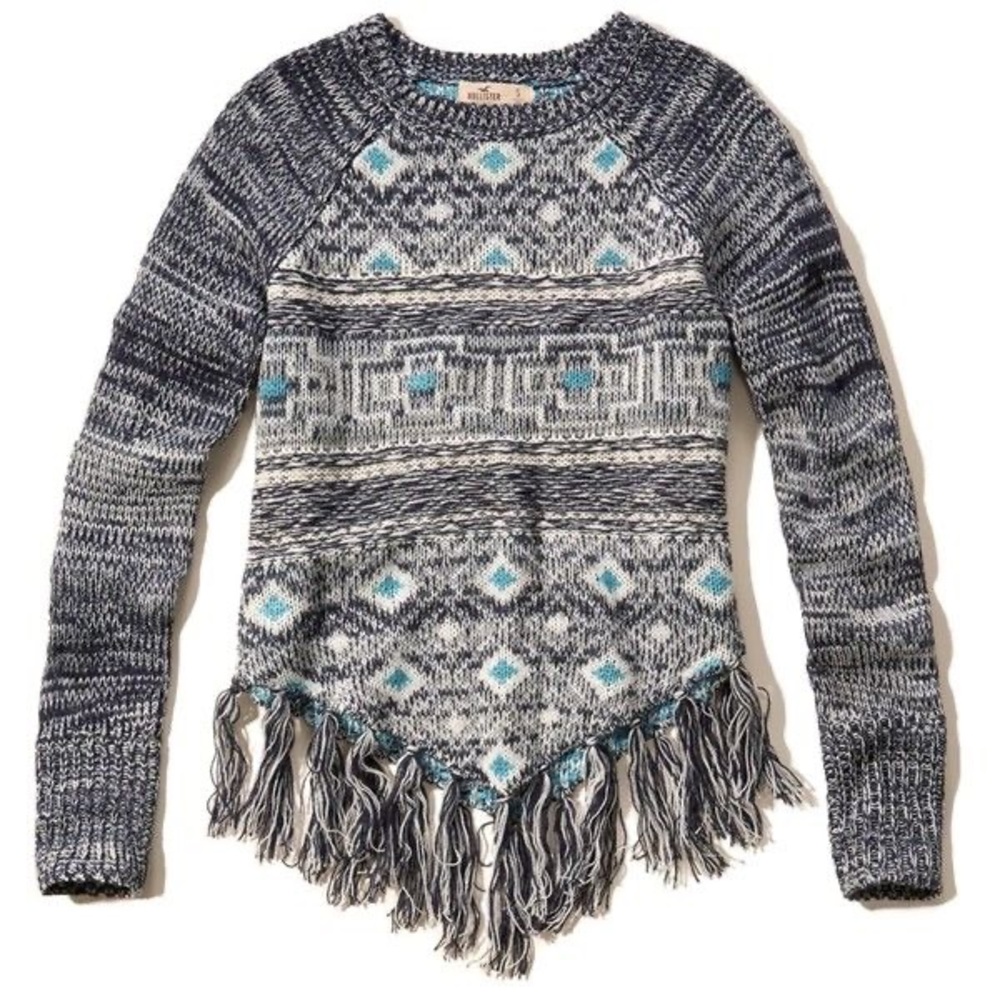 Hollister Fringe-Hem Poncho Sweater